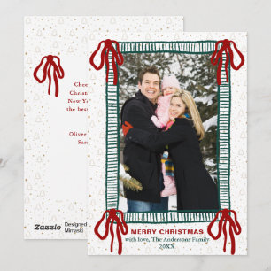 Elegant Hand Drawn Red Bow Christmas Photo Holiday Card