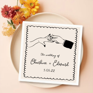 Elegant Hand Drawn Retro Black Wedding Napkin