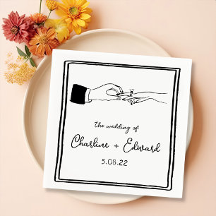 Elegant Hand Drawn Retro Black Wedding Napkin