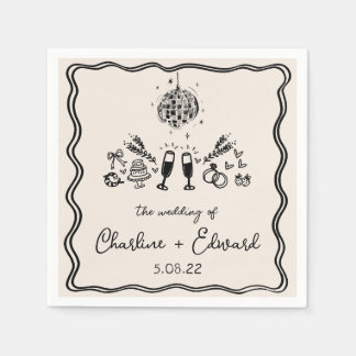 Elegant Hand Drawn Retro Black Wedding Napkins