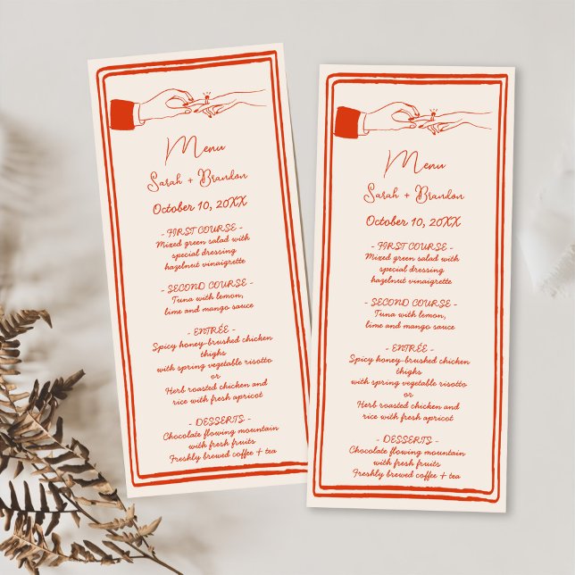 Elegant Hand Drawn Retro Orange Wedding Menu (Creator Uploaded)