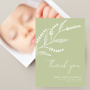 Elegant Hand-drawn Sage Green Baby Shower Thank You Card