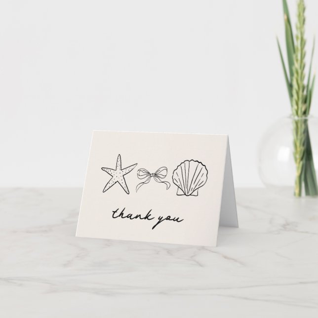 Elegant Hand Drawn Seashell Coquette Thank You Card (Front)