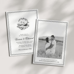 Elegant Hand Drawn Swan Vintage Botanical Wedding Invitation