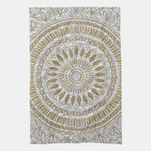 Elegant hand drawn tribal mandala design kitchen towel