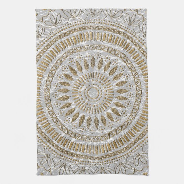 Elegant hand drawn tribal mandala design kitchen towel (Vertical)