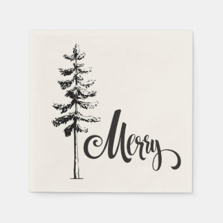 Elegant Hand Drawn Winter Tree Holiday Party Napkin