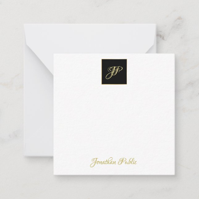 Elegant Hand Gold Text Monogram Personalized Card (Front)