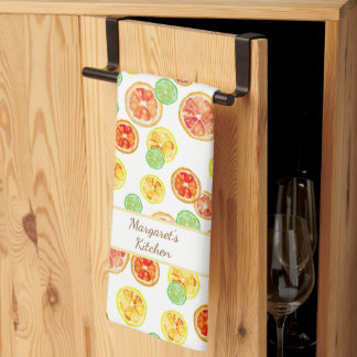 Elegant Hand-Illustrated Watercolor Citrus Slices Kitchen Towel