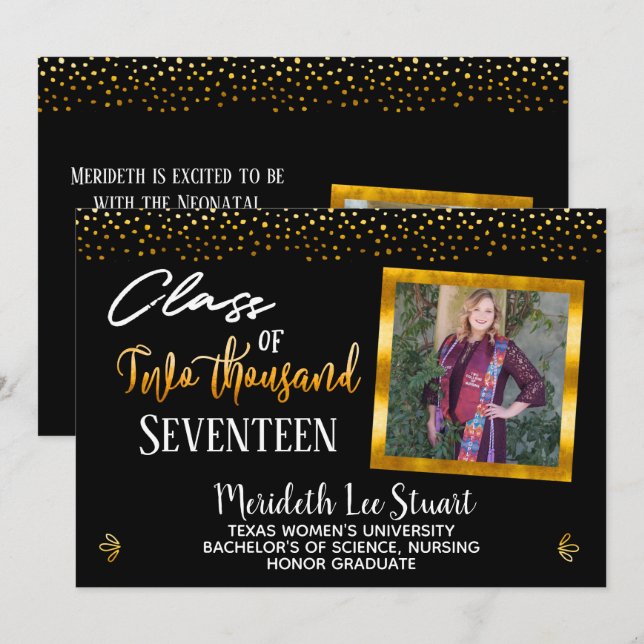 Elegant Hand Lettered 2 Photo Trendy Graduation Invitation (Front/Back)