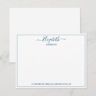 Elegant Hand Lettered Blue Name Address  Card