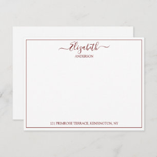 Elegant Hand Lettered Burgundy Name Address  Note  Card
