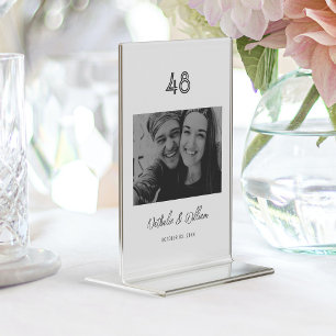 Elegant Hand-Lettered Couple's Name Photo Table Number