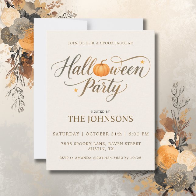 Elegant Hand Lettered Halloween Party Invitation (Creator Uploaded)