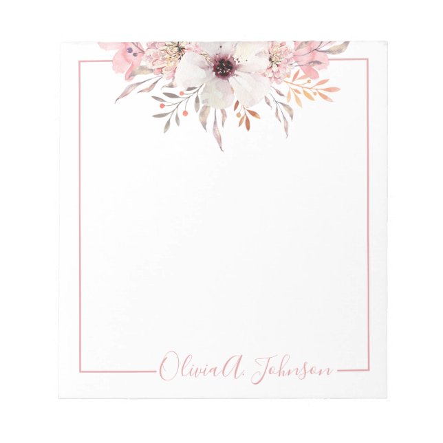 Elegant Hand Lettered Script Floral Notepad (Front)