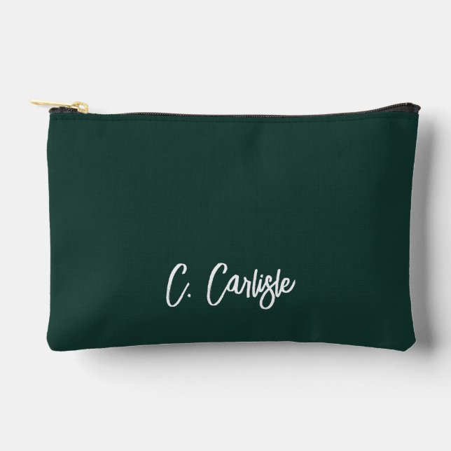 Elegant Hand-Lettered Script Green Personalized Accessory Pouch (Front)