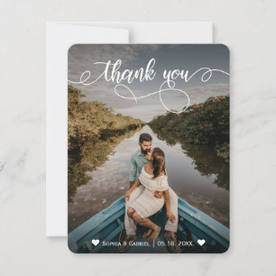 Elegant Hand Lettered Wedding Photo Thank You Card