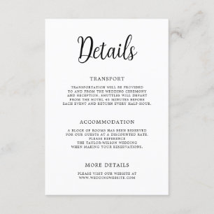 Elegant Hand Lettering Black White Wedding Details Enclosure Card