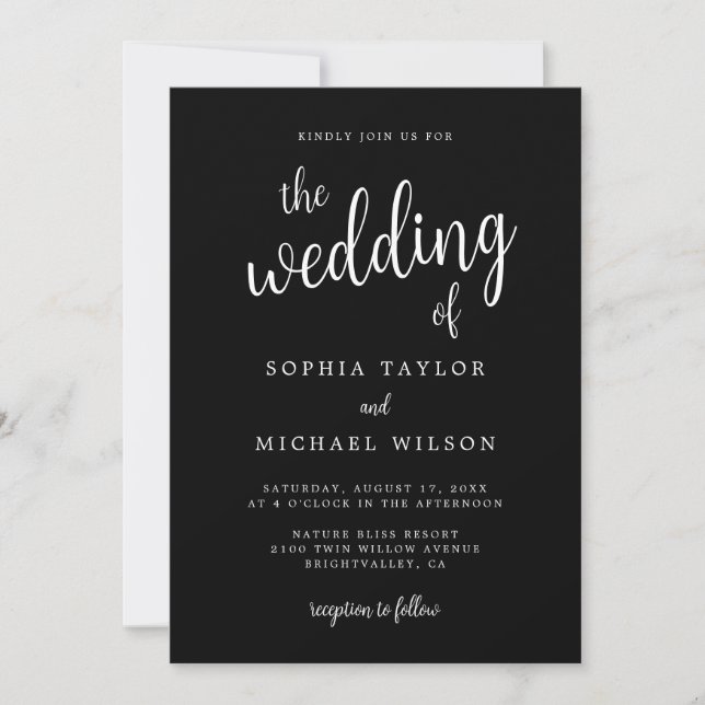 Elegant Hand Lettering Black White Wedding Invitation (Front)