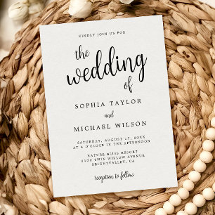 Elegant Hand Lettering Black White Wedding Invitation
