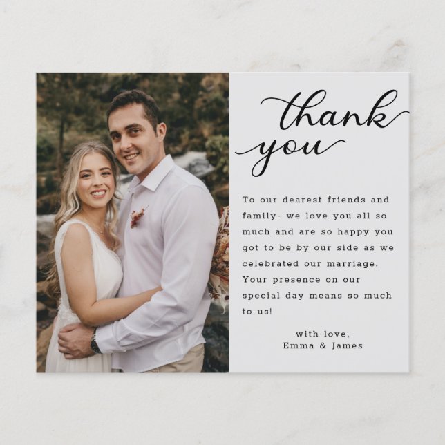 Elegant Hand Lettering Photo Wedding Thank You (Front)