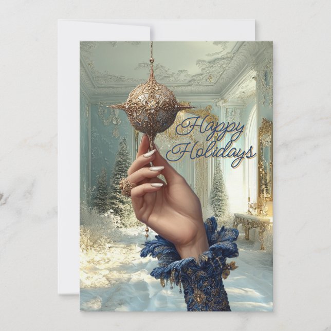 Elegant Hand & Ornament Holiday Card (Front)