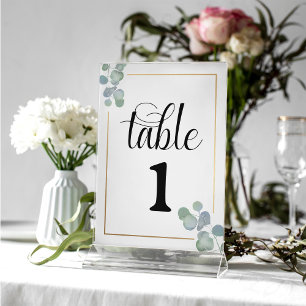 Elegant Hand-Painted Eucalyptus Wedding Invitation Table Number