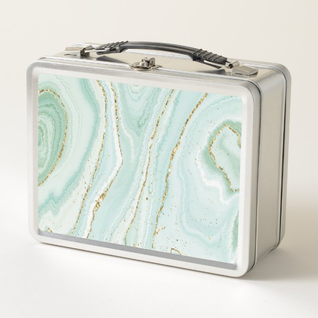 elegant hand painted liquid marble design with gli metal lunch box (Front)