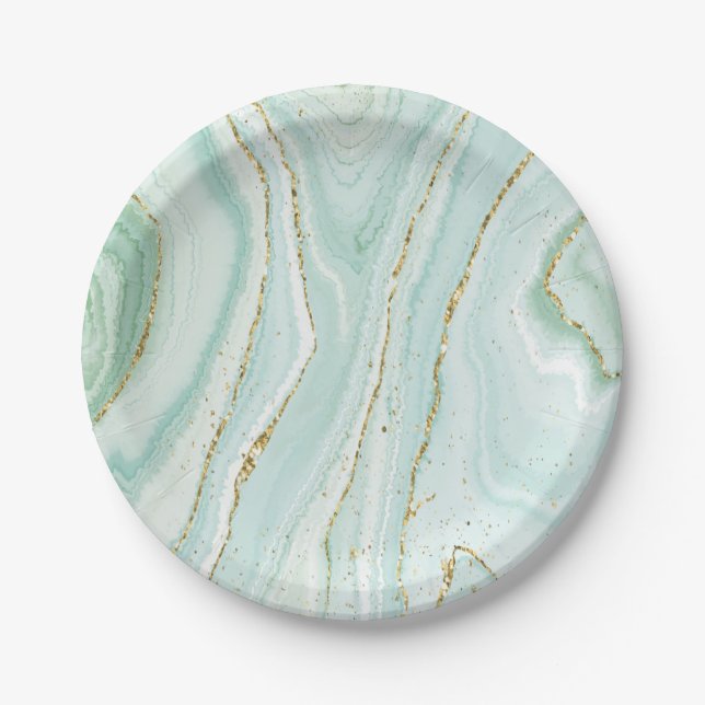 elegant hand painted liquid marble design with gli paper plate (Front)