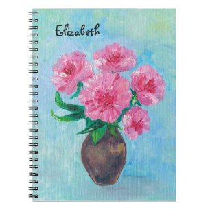 Elegant Hand Painted Peony Flowers Monogram Notebook