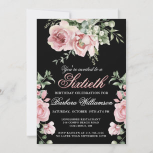 Elegant Hand-painted Roses 60th Birthday Party  Invitation