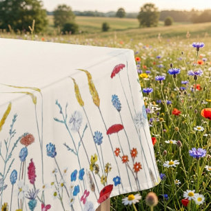 Elegant Hand Painted Watercolor Wildflowers Tablecloth