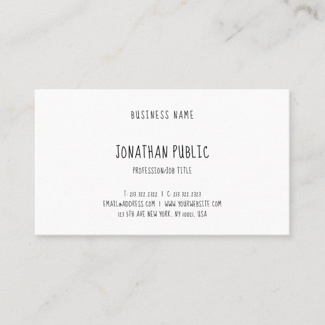 Elegant Hand Script Design Modern Cute Plain Business Card (Front)