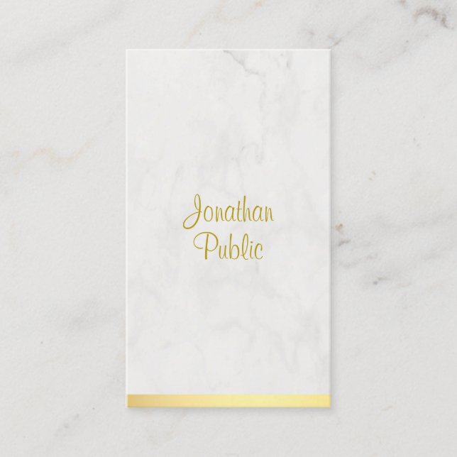Elegant Hand Script Name Gold Marble Modern Business Card (Front)