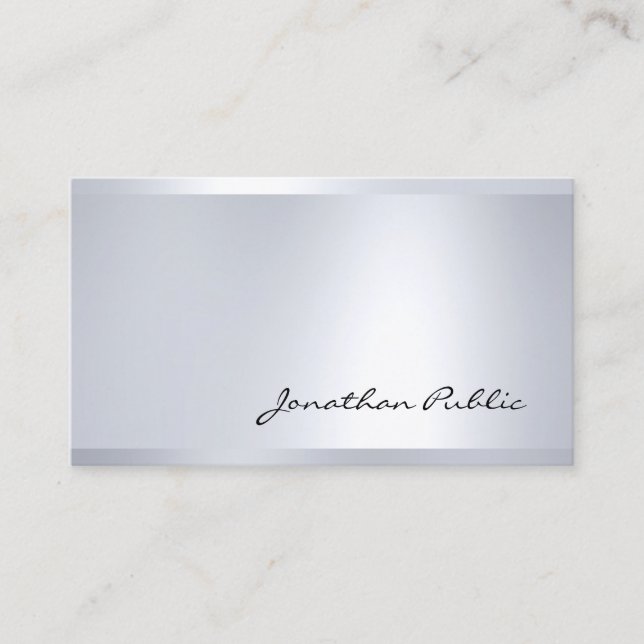 Elegant Hand Script Silver Look Modern Glamourous Business Card (Front)
