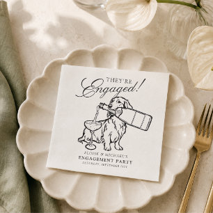 Elegant Hand Sketched Dachshund Engagement Party Napkin