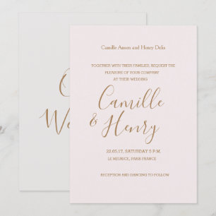 Elegant Hand-Written Light Pink modern wedding Invitation