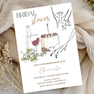 Elegant Handdrawn Cake Line Art Bridal Shower  Invitation