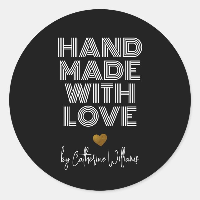Elegant Handmade With Love By Black Gold Crafter Classic Round Sticker (Front)