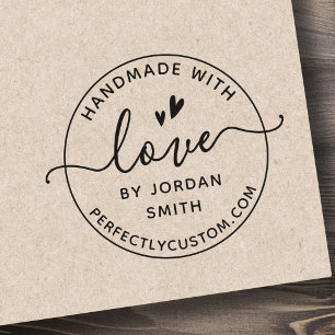Elegant handmade with love by your name rubber sta stamp