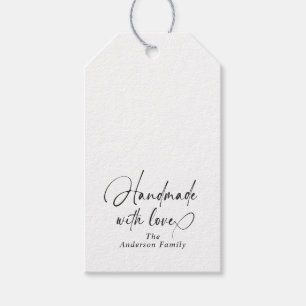 Elegant Handmade WIth Love Script   Black White Gift Tags