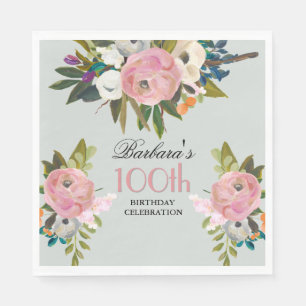 Elegant Handpainted Floral 100th Birthday Party  Napkin