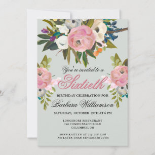 Elegant Handpainted Floral 60th Birthday Party  Invitation
