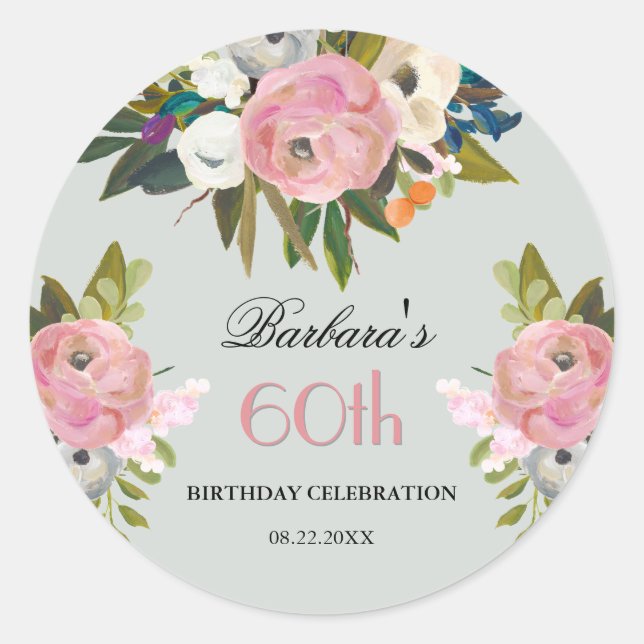 Elegant Handpainted Floral 60th Birthday Welcome Classic Round Sticker (Front)