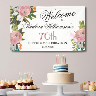 *Elegant Handpainted Floral 70th Birthday Welcome  Banner