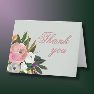 Elegant Handpainted Floral 80th Birthday Party   Thank You Card