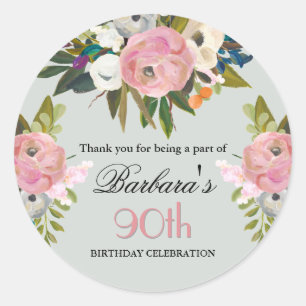 Elegant Handpainted Floral 90th Birthday Welcome Classic Round Sticker
