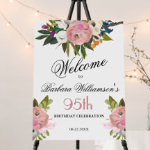 Elegant Handpainted Floral 95th Birthday Welcome