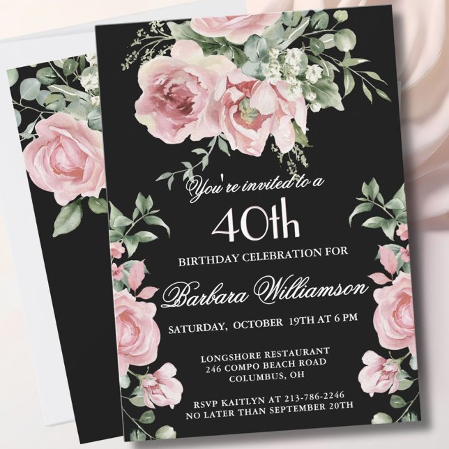 Elegant Handpainted Roses 40th Birthday Party  Invitation (Creator Uploaded)