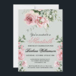 Elegant Handpainted Roses 90th Birthday Party  Invitation<br><div class="desc">Start this special 90th birthday celebration in a elegant style with this beautifully hand painted invitation with colourful yet gentle flowers -- leading with blush pink roses and eucalyptus greenery, yet adding interesting other touches of colour striking against an all white background.. All of the text can be personalized for...</div>